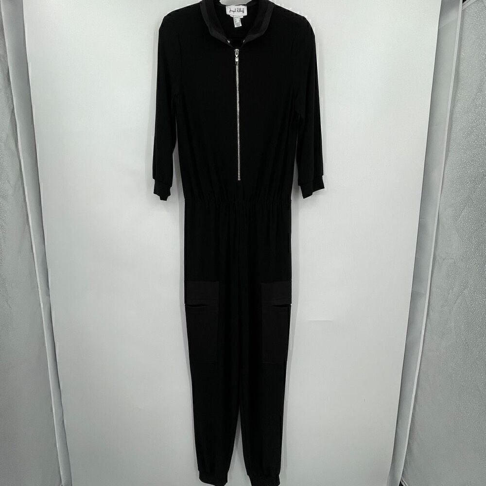 Joseph Ribkoff Black Stretchy 3/4 Sleeve Zipper Front Jumpsuit Size 8